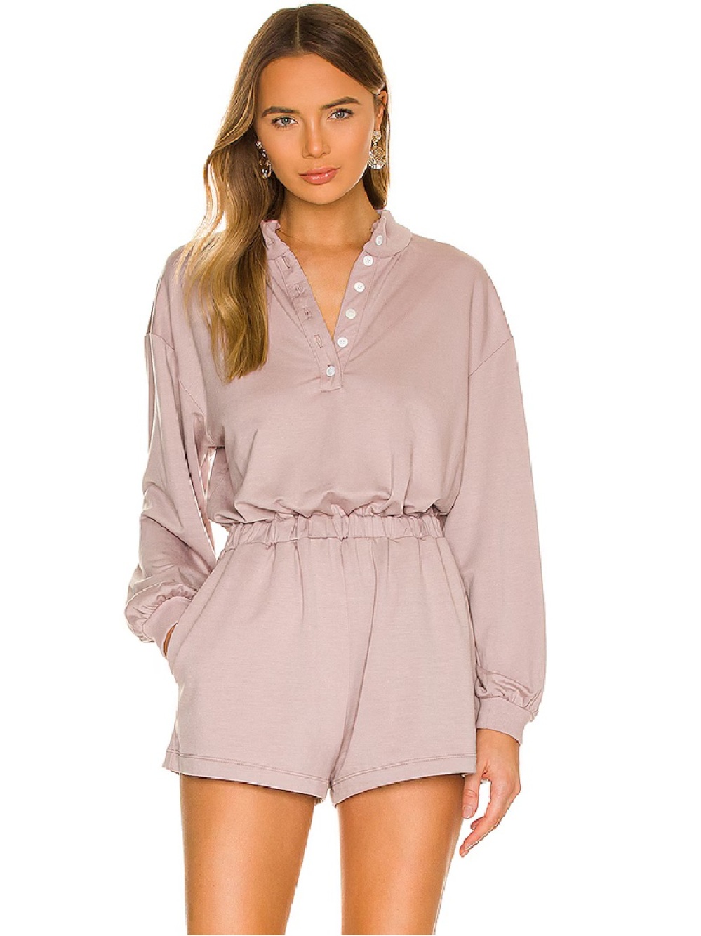 Lovers + Friends Alona Dusty mauve mock neck long sleeve soft jersey romper XL